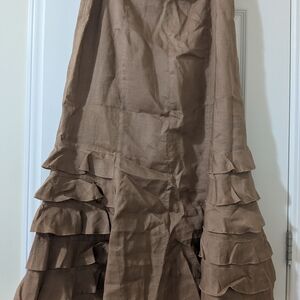 Chic Brown Layered Linen Skirt